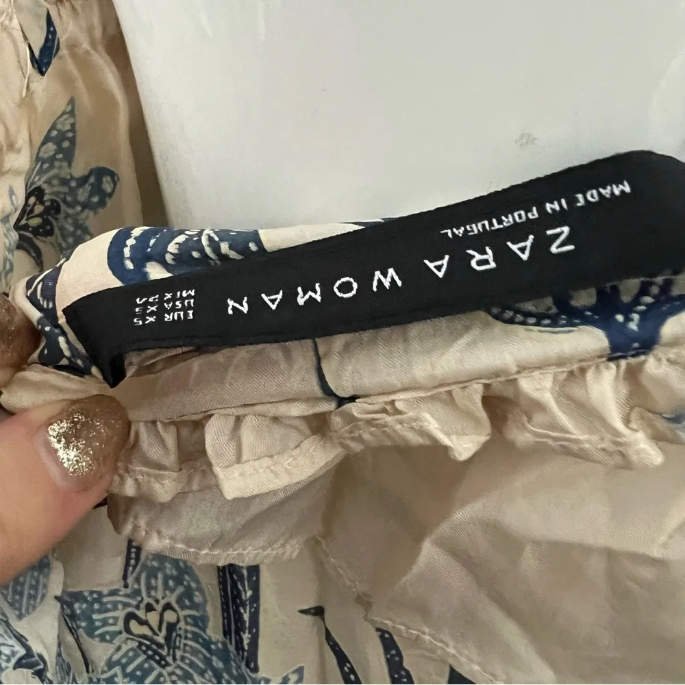 Zara 100% Silk Blue Floral Midi Sundress | Boho Summer Dress | XS - Picture 10 of 12